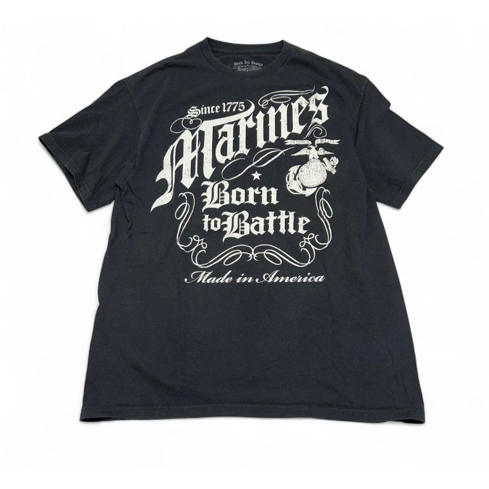 Black Ink Design US Marines Born to Battle T-Shirt Mens Large Black Graphic Tee